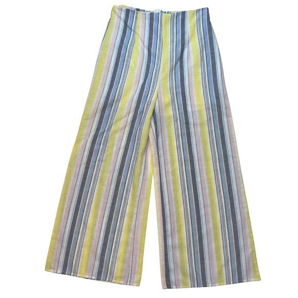 Blue Blush Pants Women Medium Boho Cotton Cottagecore Wide Leg High Rise Trouser - Picture 2 of 10